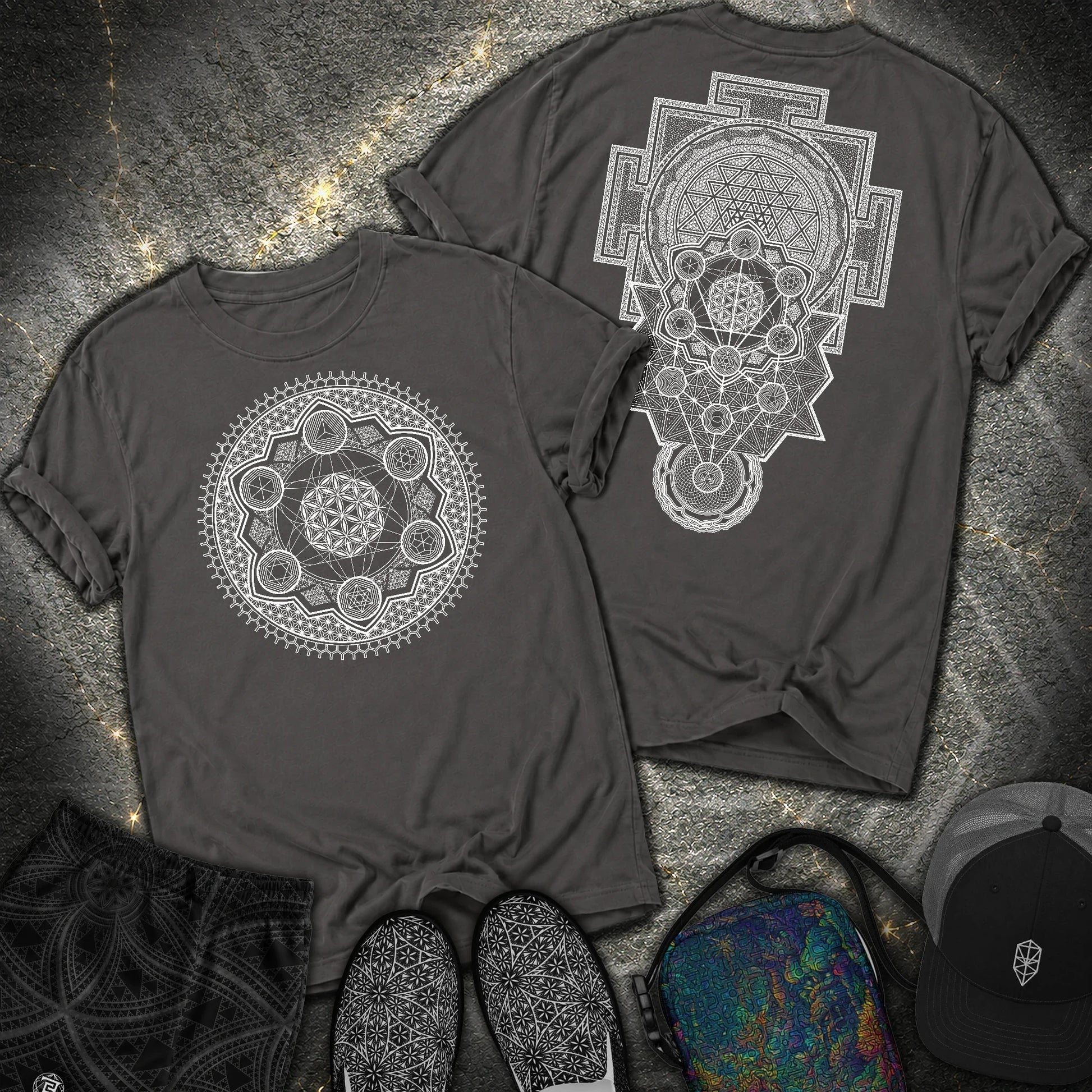 Sacred Geometry Encyclopedia 2 Sided Comfort T-Shirt - Sacred Geometry Encyclopedia 2 Sided Comfort T-Shirt - Graphite