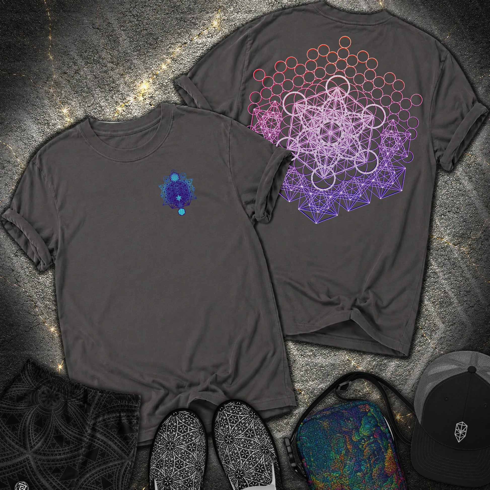 Metatron And Flower Connection Comfort 2 Sided T-Shirt - Metatron And Flower Connection Comfort 2 Sided T-Shirt - Graphite