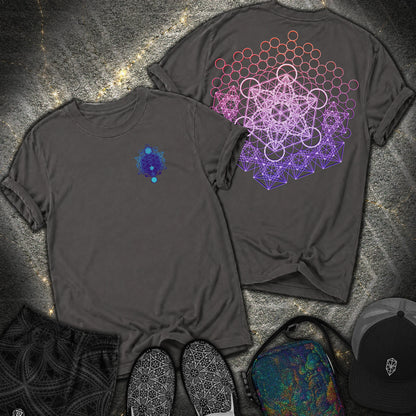 Metatron And Flower Connection Comfort 2 Sided T-Shirt - Metatron And Flower Connection Comfort 2 Sided T-Shirt - Graphite