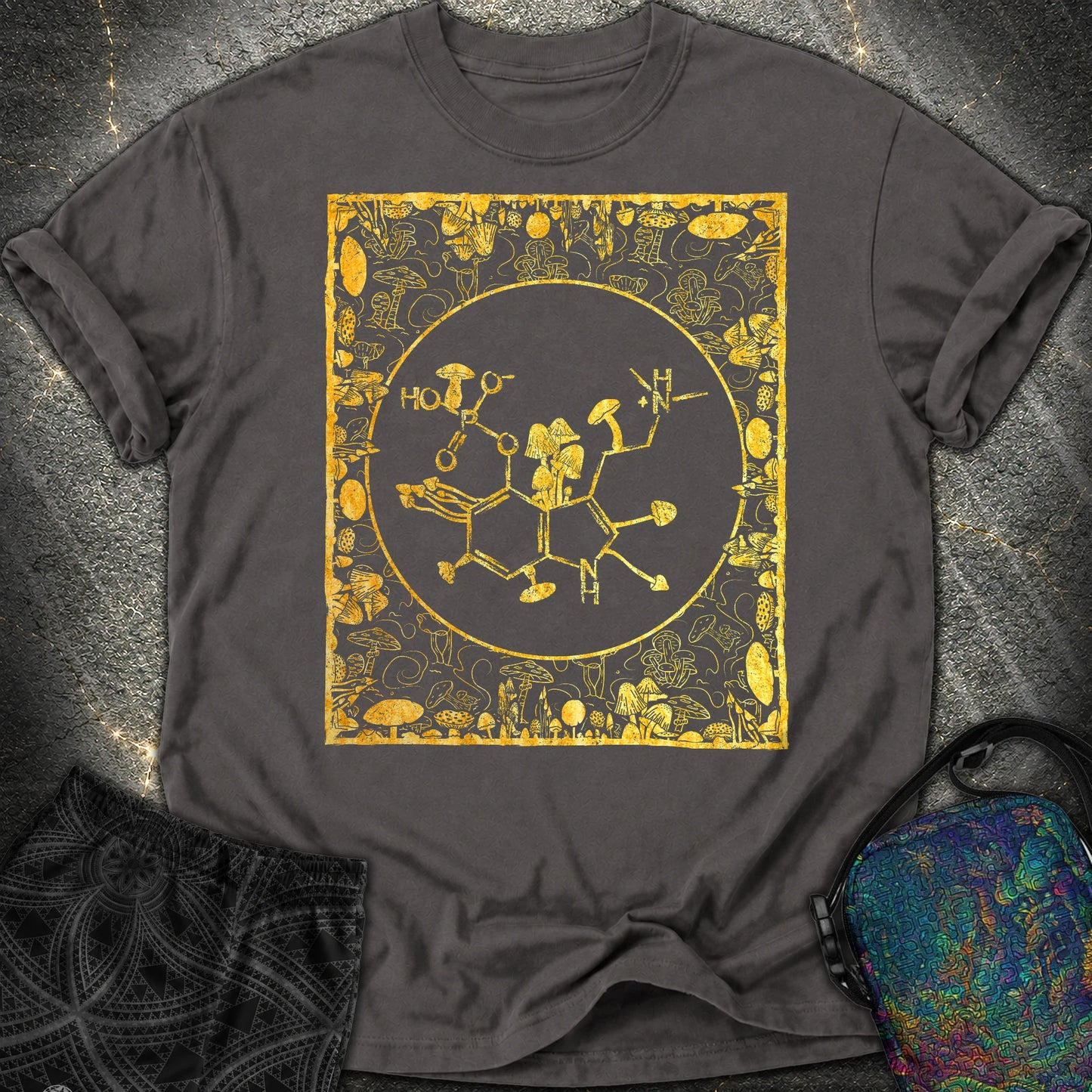 Psilocybin Molecule Mushroom Frame Comfort T-Shirt - Psilocybin Molecule Mushroom Frame Comfort T-Shirt - Graphite