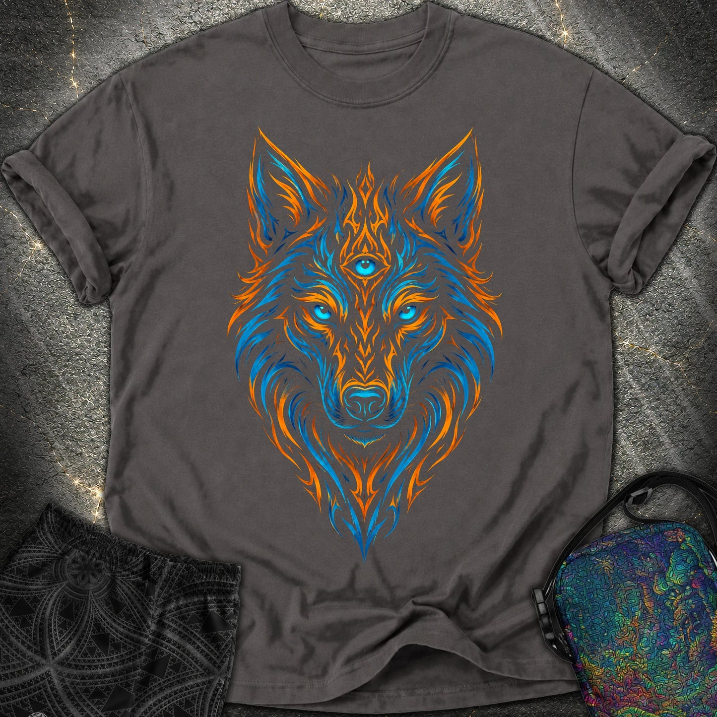 Mystic Tribal Wolf Comfort T-Shirt - Mystic Tribal Wolf Comfort T-Shirt - Graphite