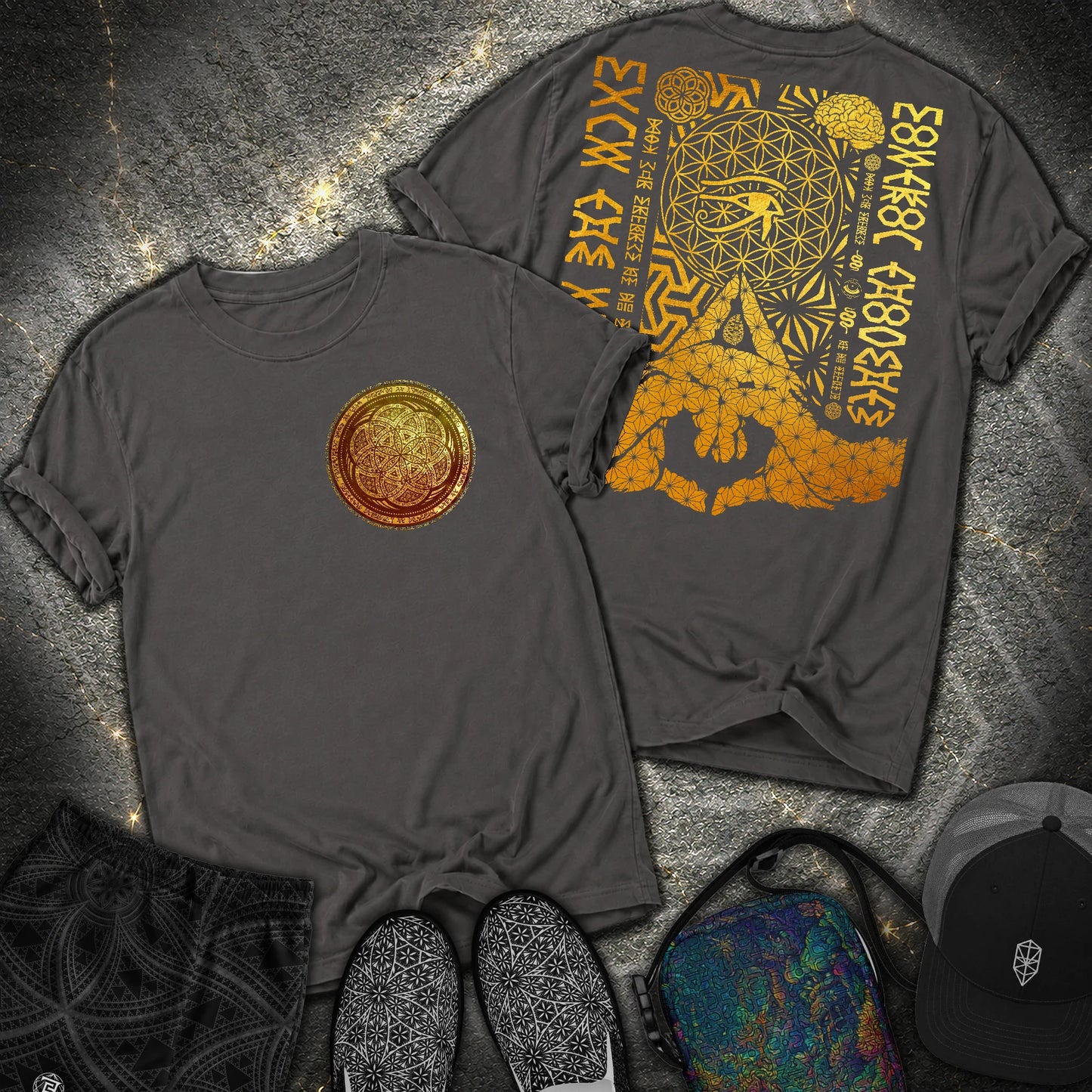 Kalesvara Mudra Seed Of Life 2 Sided Comfort T-Shirt - Kalesvara Mudra Seed Of Life 2 Sided Comfort T-Shirt - Graphite