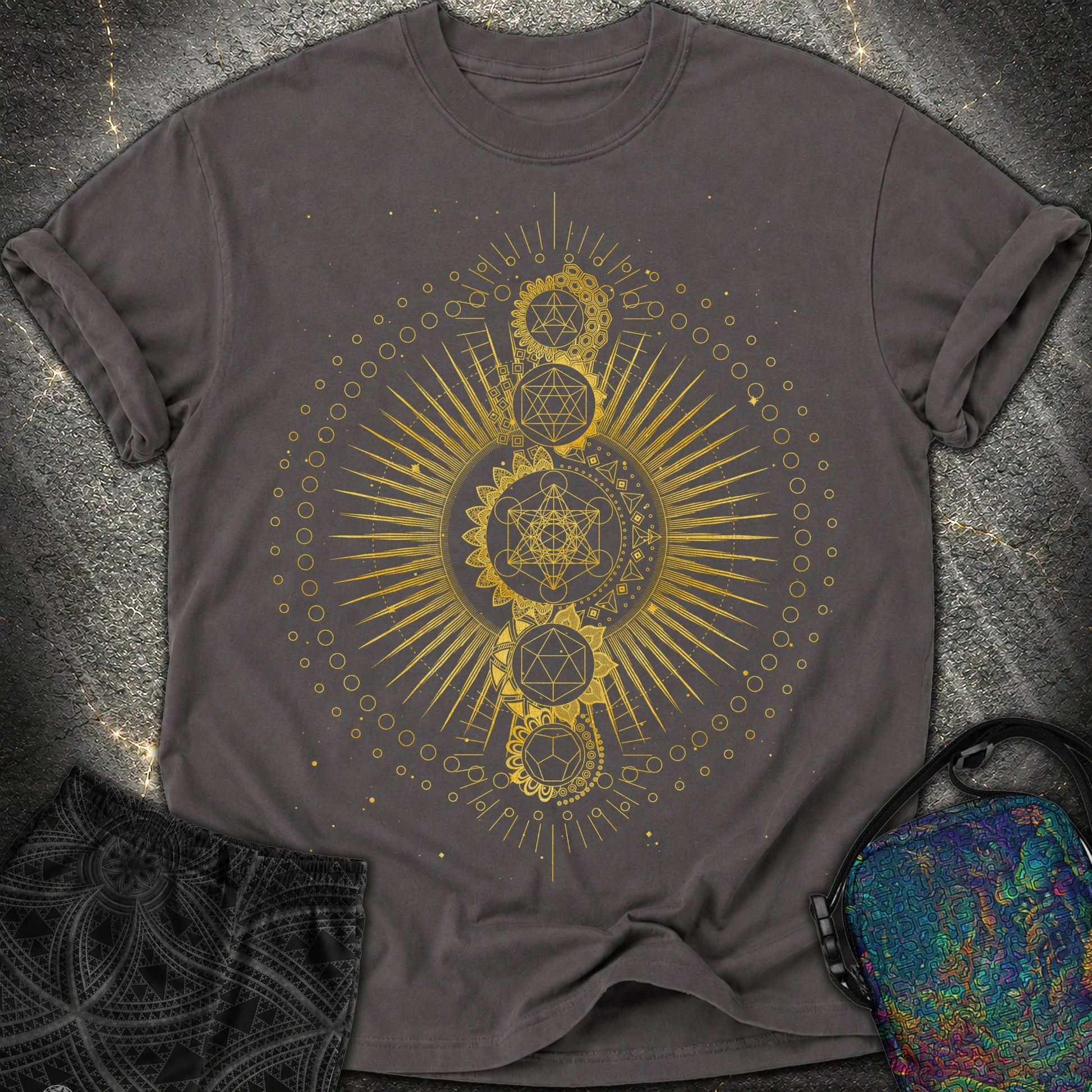 Sacred Geometry Radiating Mandala - Sacred Geometry Radiating Mandala Comfort T-Shirt - Graphite