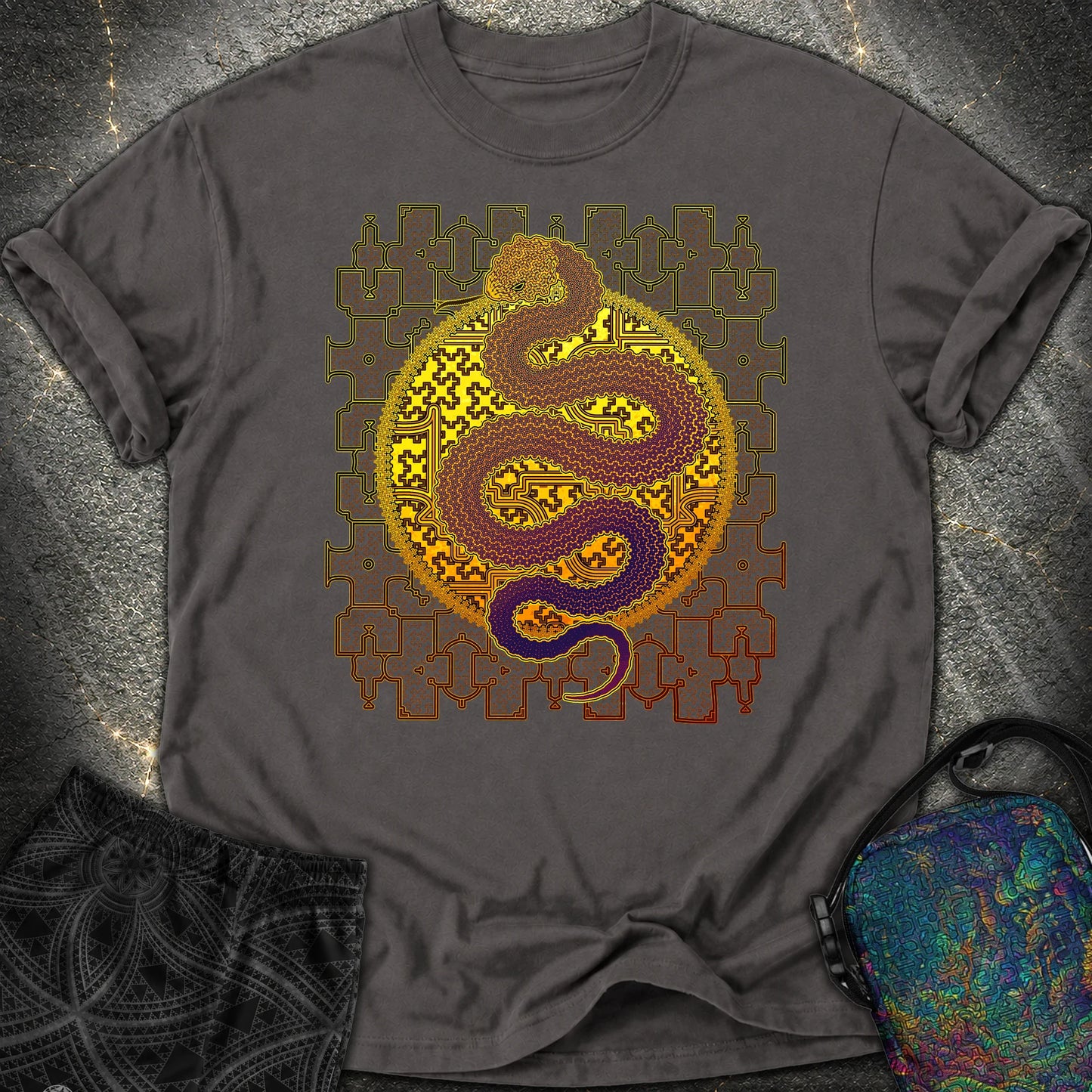 Shipibo Cosmic Snake Comfort T-Shirt - Shipibo Cosmic Snake Comfort T-Shirt - Graphite