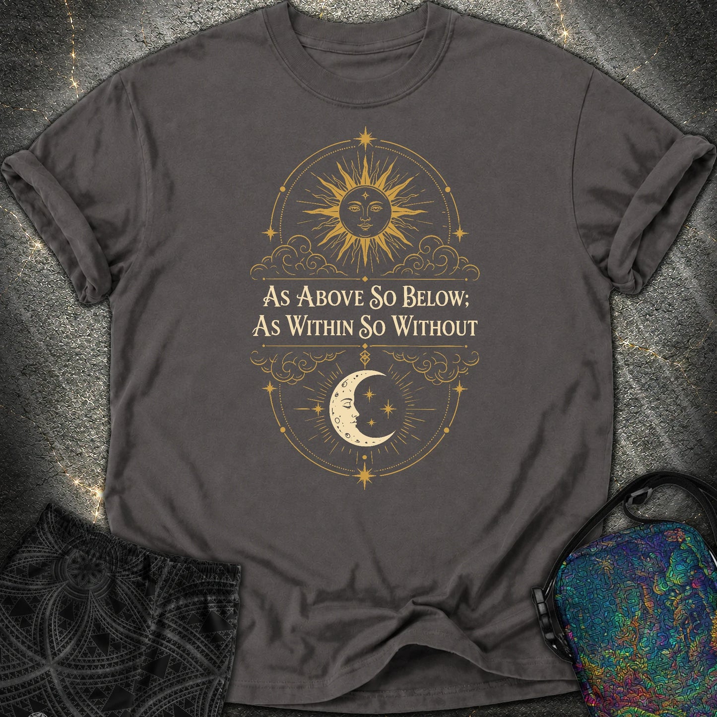 As Above So Below Sun Moon Colored - As Above So Below Sun Moon Colored Comfort T-Shirt - Graphite