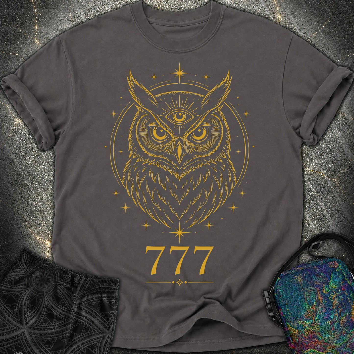 777 Mystic Owl Comfort T-Shirt - 777 Mystic Owl Comfort T-Shirt - Graphite