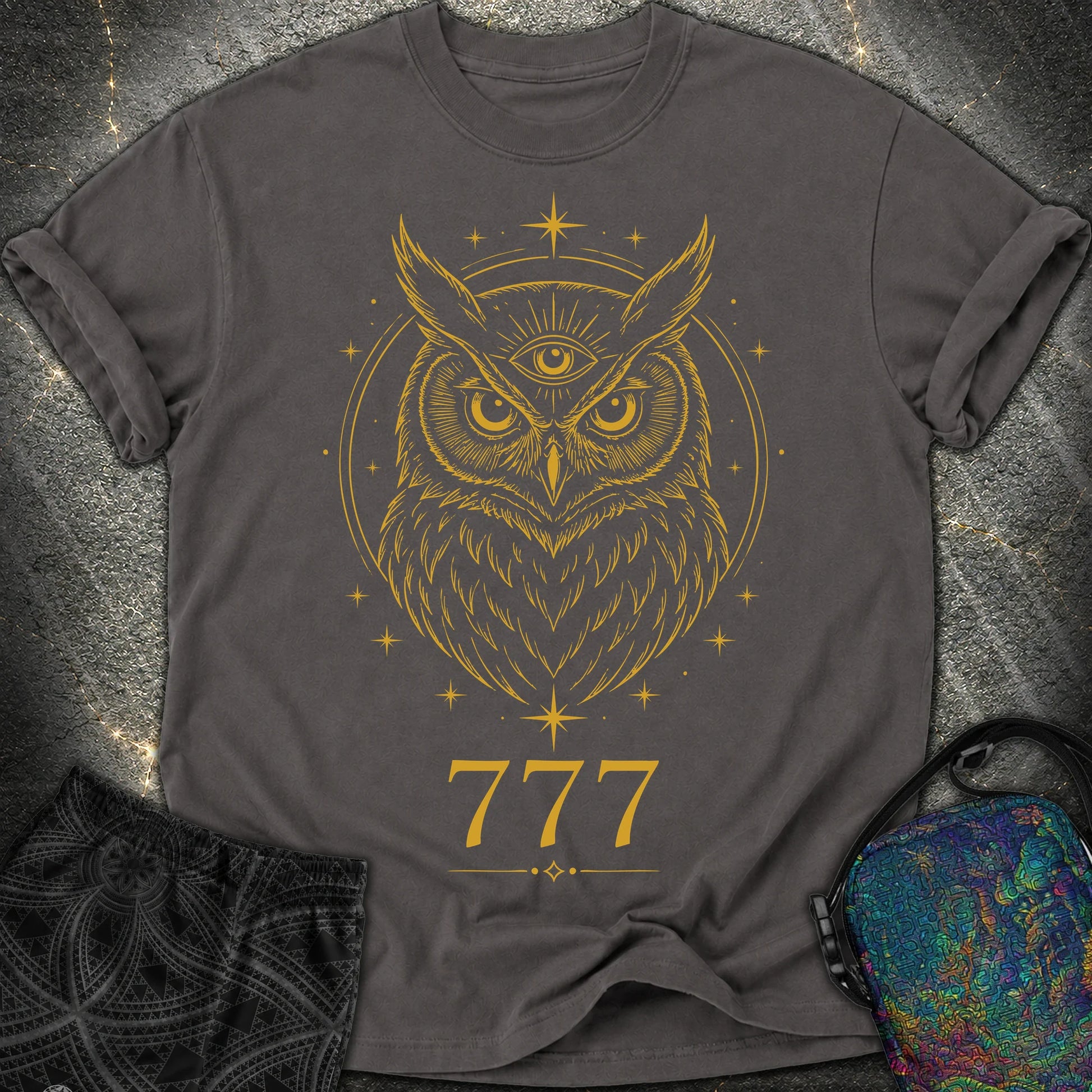 777 Mystic Owl Comfort T-Shirt - 777 Mystic Owl Comfort T-Shirt - Graphite