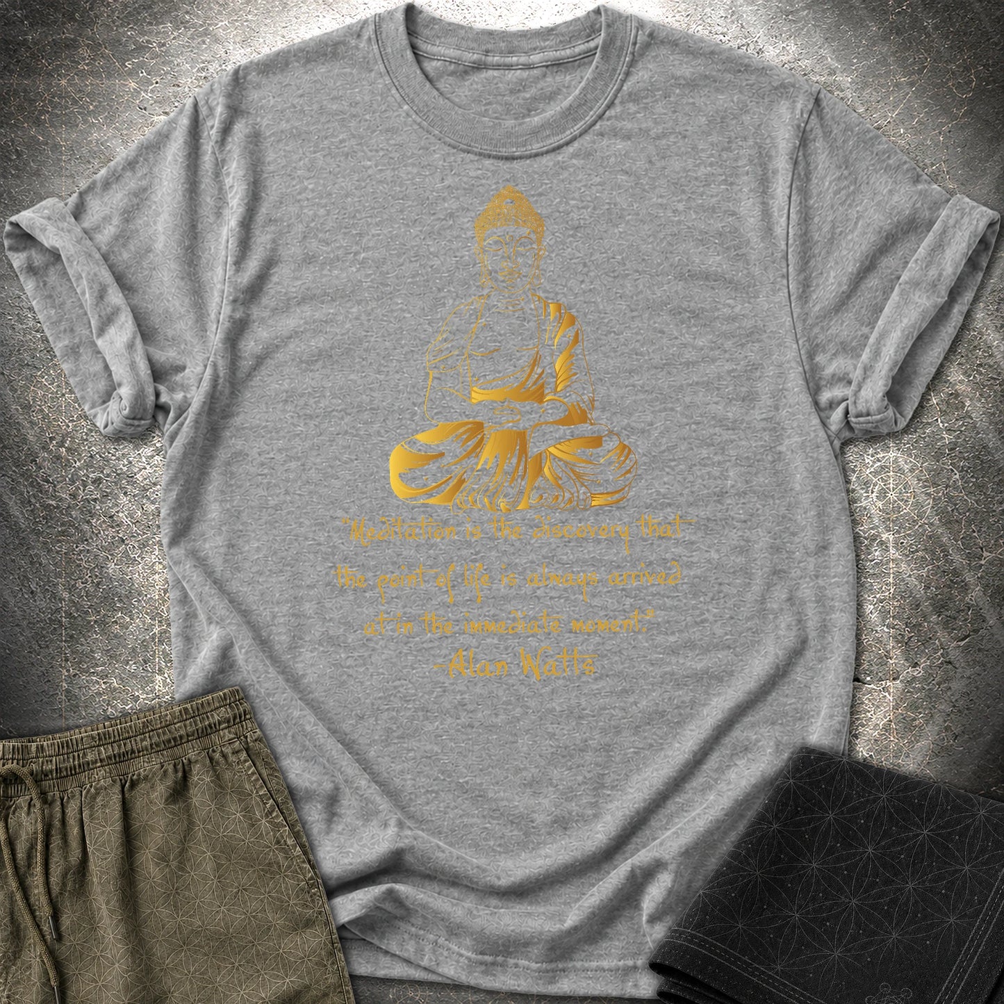 Alan Watts Meditation Buddha T-Shirt - Alan Watts Meditation Buddha T-Shirt - Graphite Heather