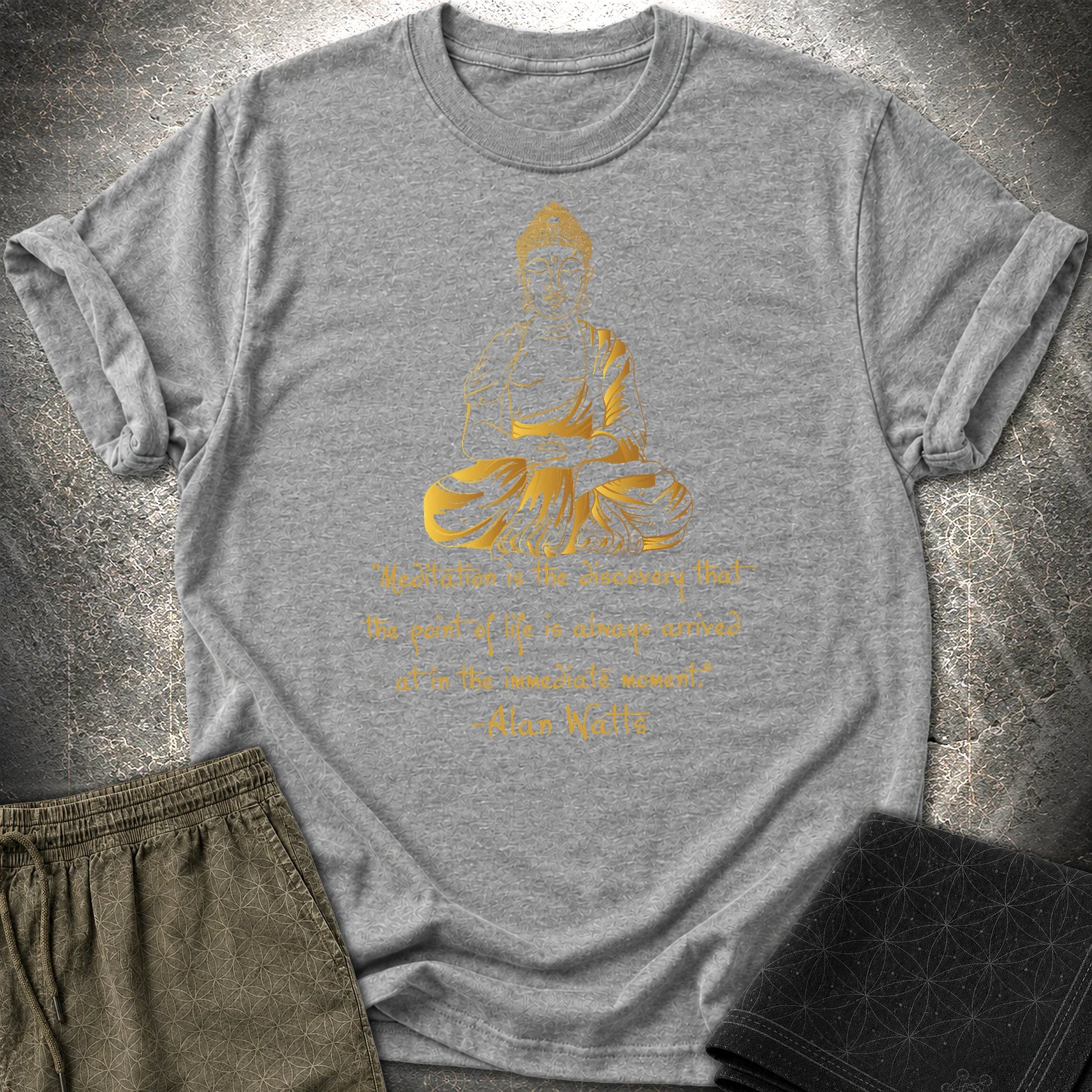 Alan Watts Meditation Buddha T-Shirt - Alan Watts Meditation Buddha T-Shirt - Graphite Heather