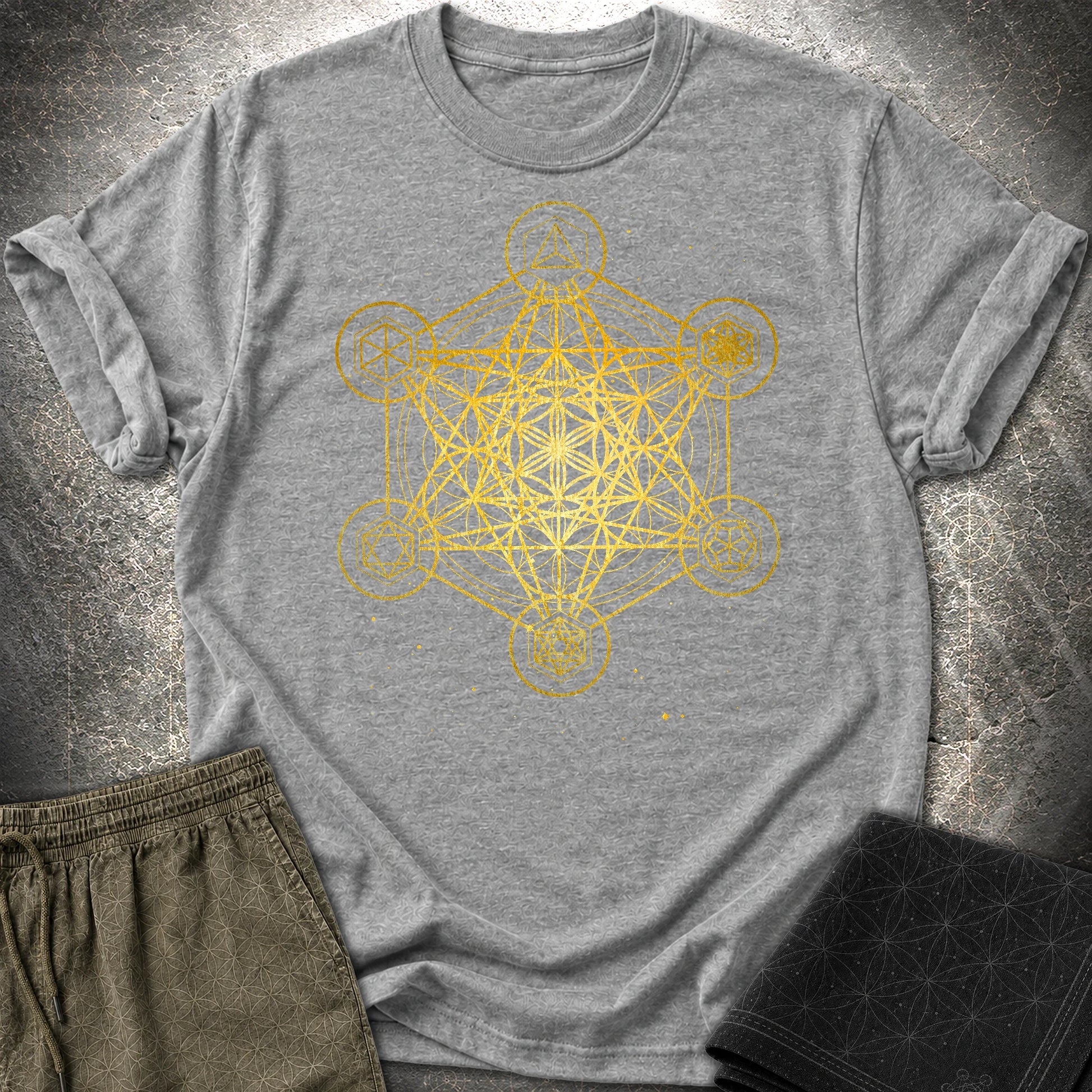 Metatron's Cube Platonic Solids T-Shirt - Metatron's Cube Platonic Solids T-Shirt - Graphite Heather