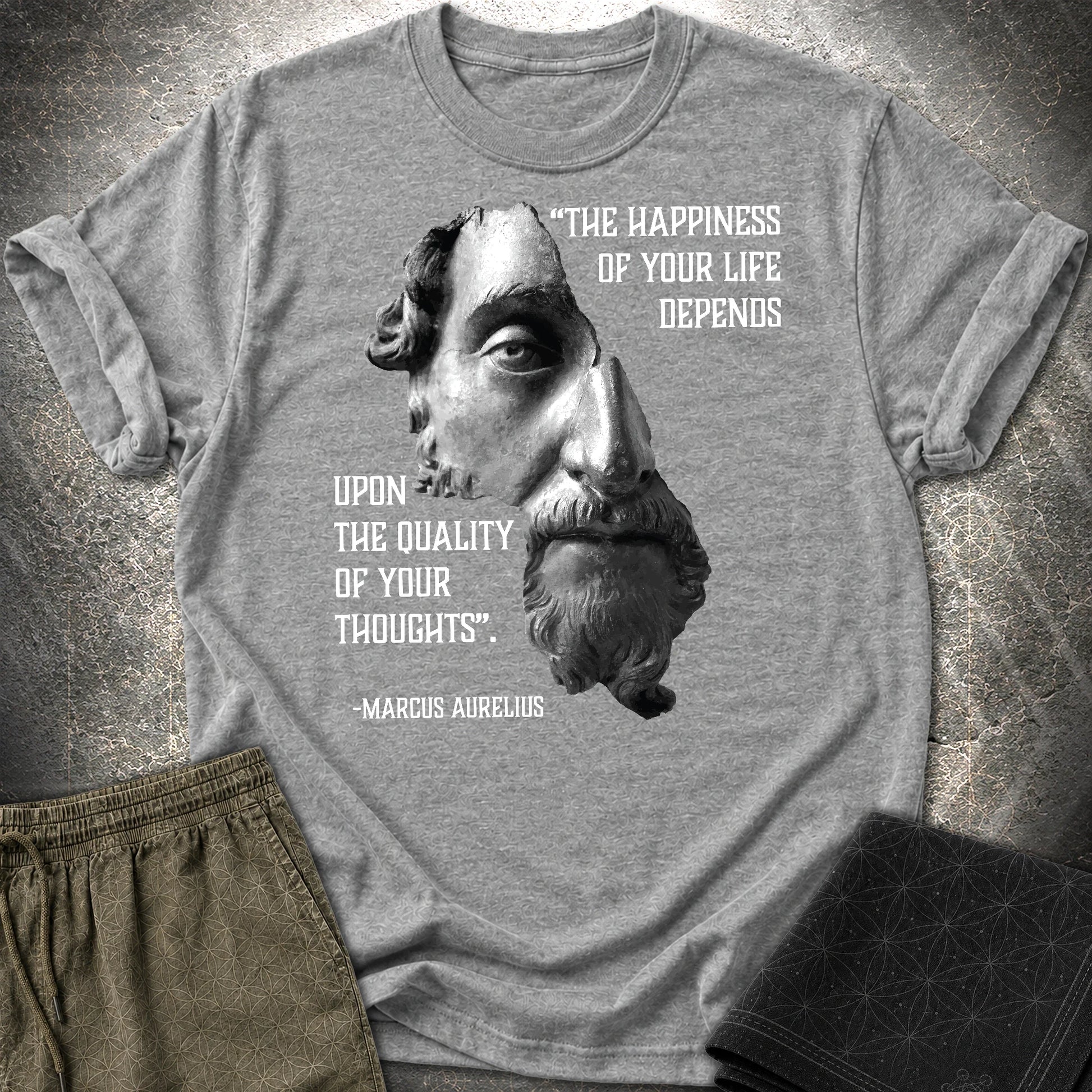 Marcus Aurelius Happiness T-Shirt - Marcus Aurelius Happiness T-Shirt - Graphite Heather