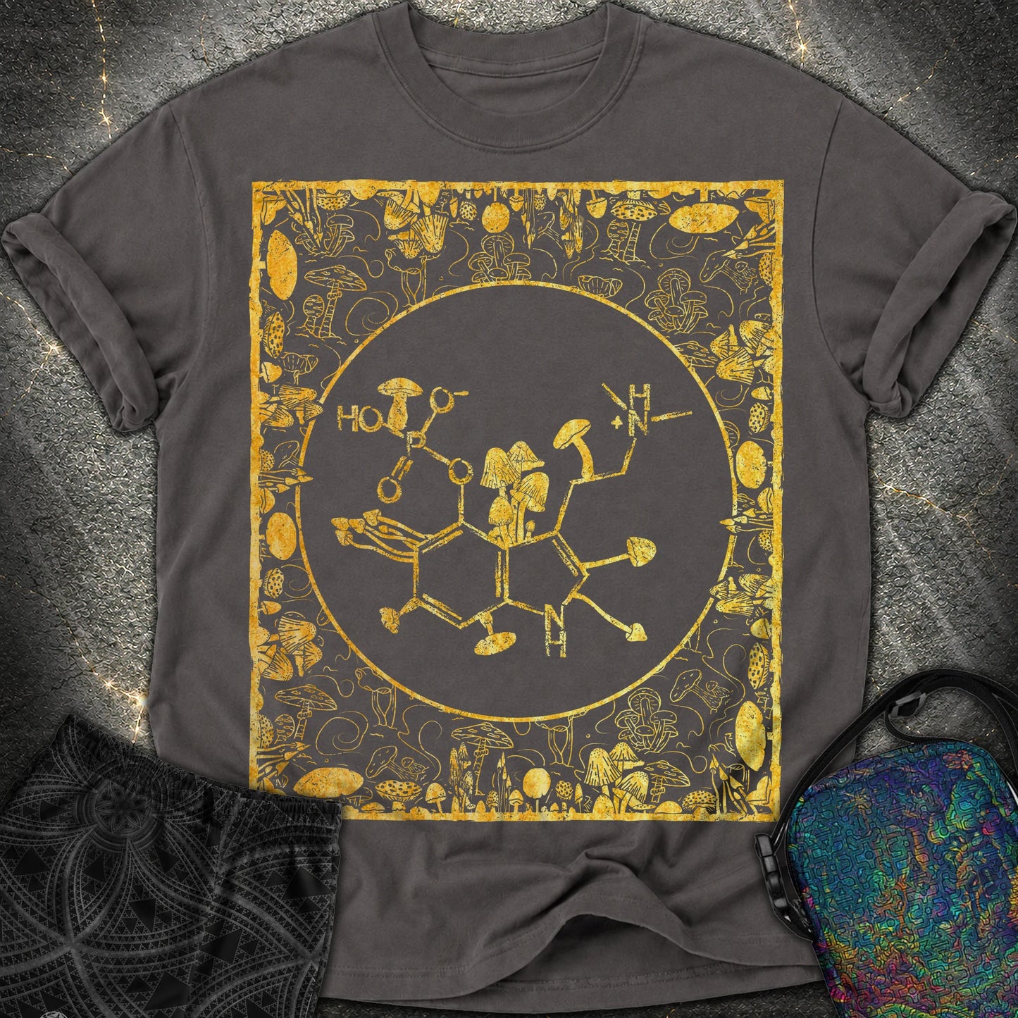 Psilocybin Molecule Mushroom Frame - Psilocybin Molecule Mushroom Frame Comfort T-Shirt - Graphite