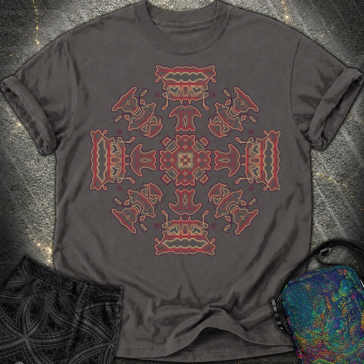 Shamanic Faces Geometric Comfort T-Shirt - Shamanic Faces Geometric Comfort T-Shirt - Graphite