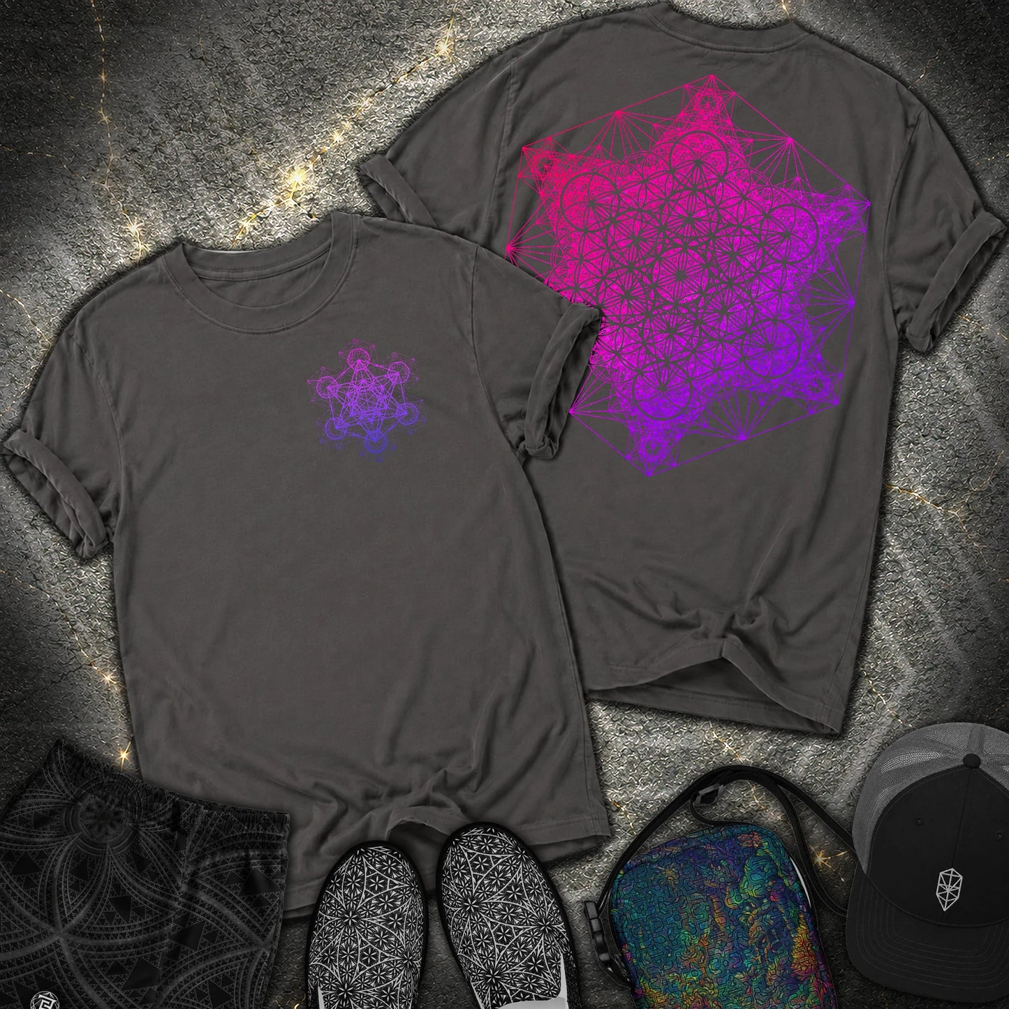 Metatron's Tesseract 2 Sided Comfort T-shirt - Metatron's Tesseract 2 Sided Comfort T-shirt - Graphite