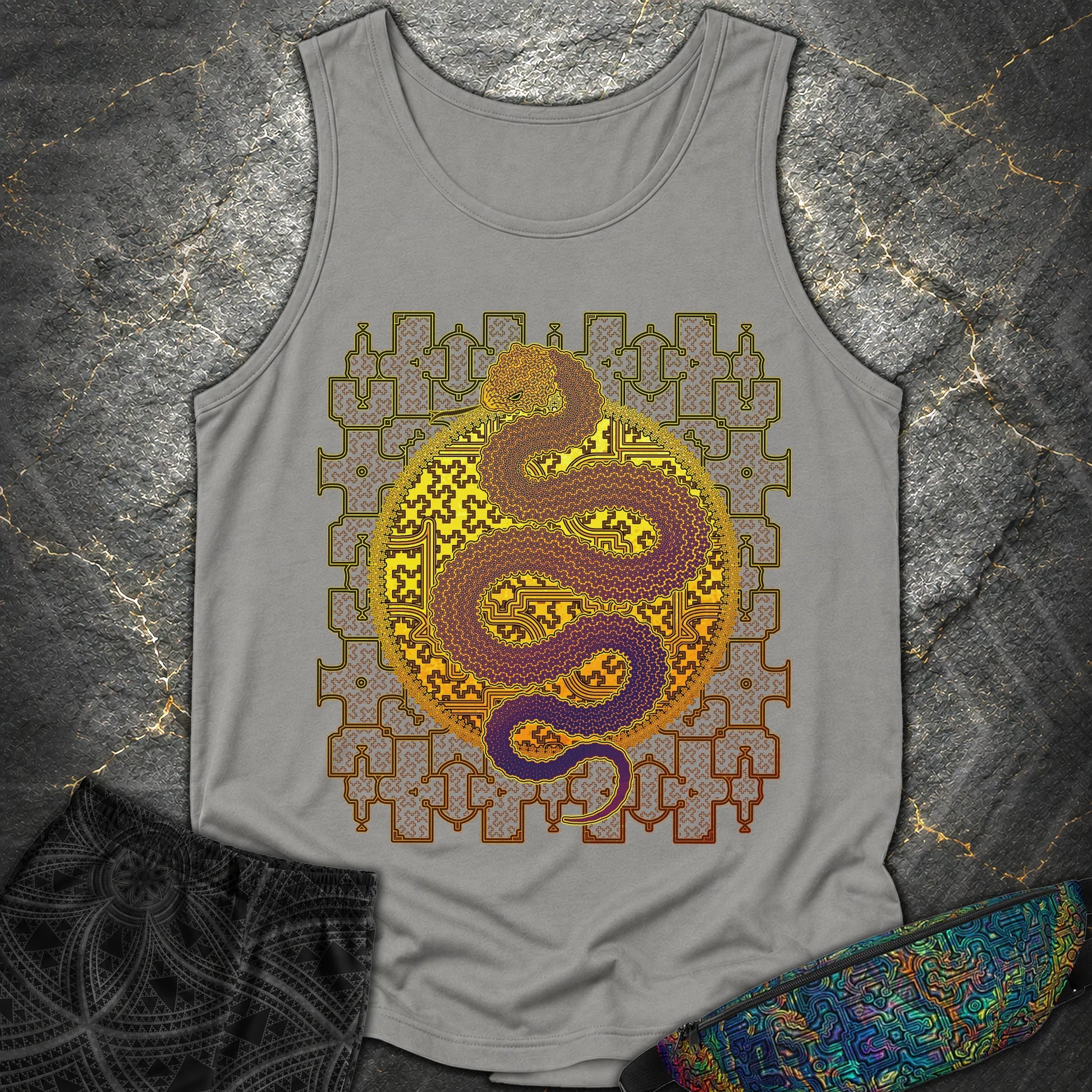 Shipibo Kene Cosmic Snake - Shipibo Kene Cosmic Snake Tank Top - Grey