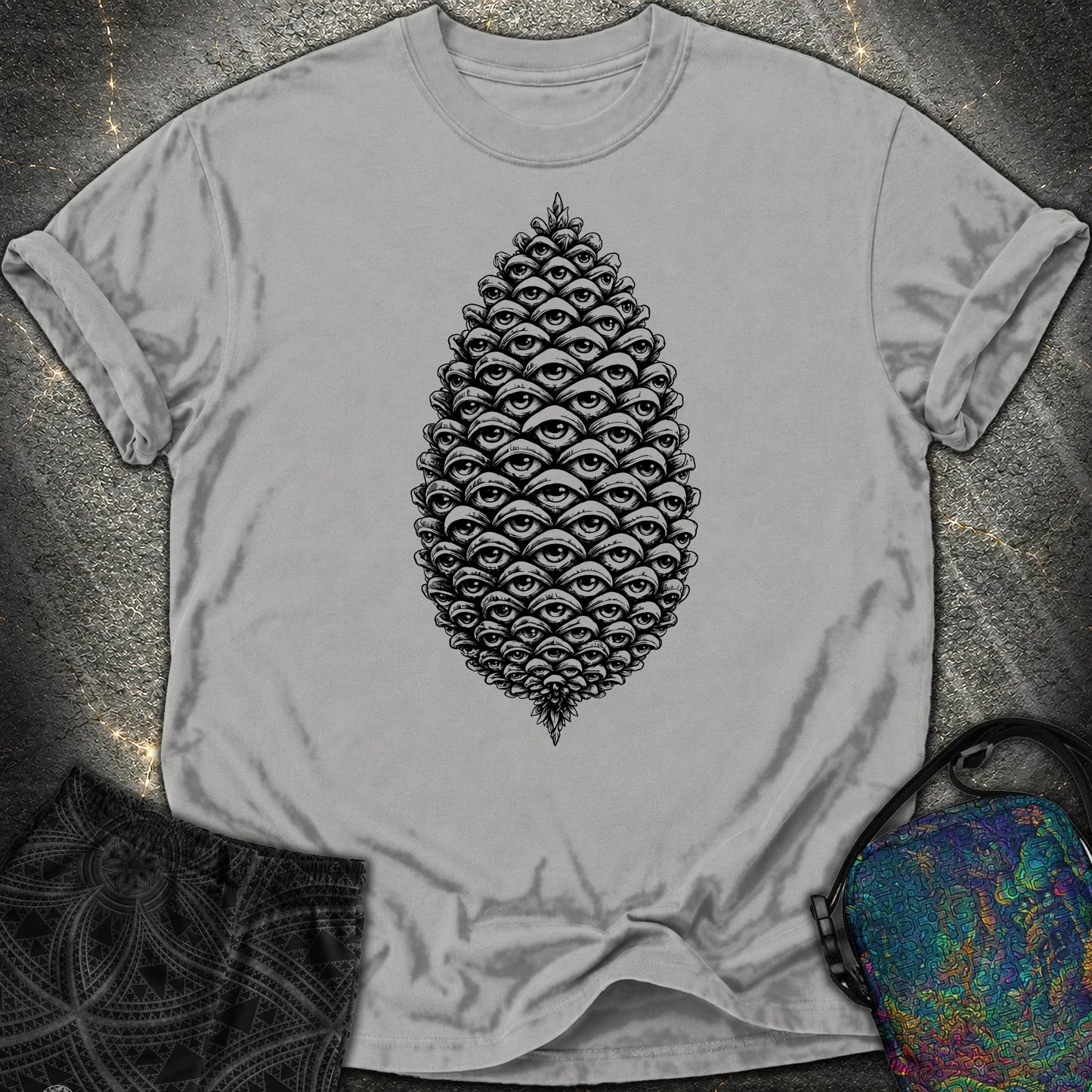 All Seeing Pinecone Black Comfort T-Shirt - All Seeing Pinecone Black Comfort T-Shirt - Grey