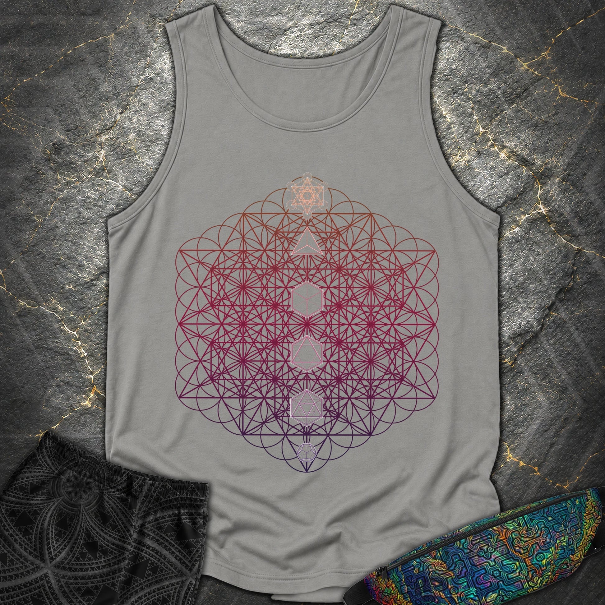 64 Tetrahedron Platonic Solids Metatron - 64 Tetrahedron Platonic Solids Metatron Tank Top - Grey