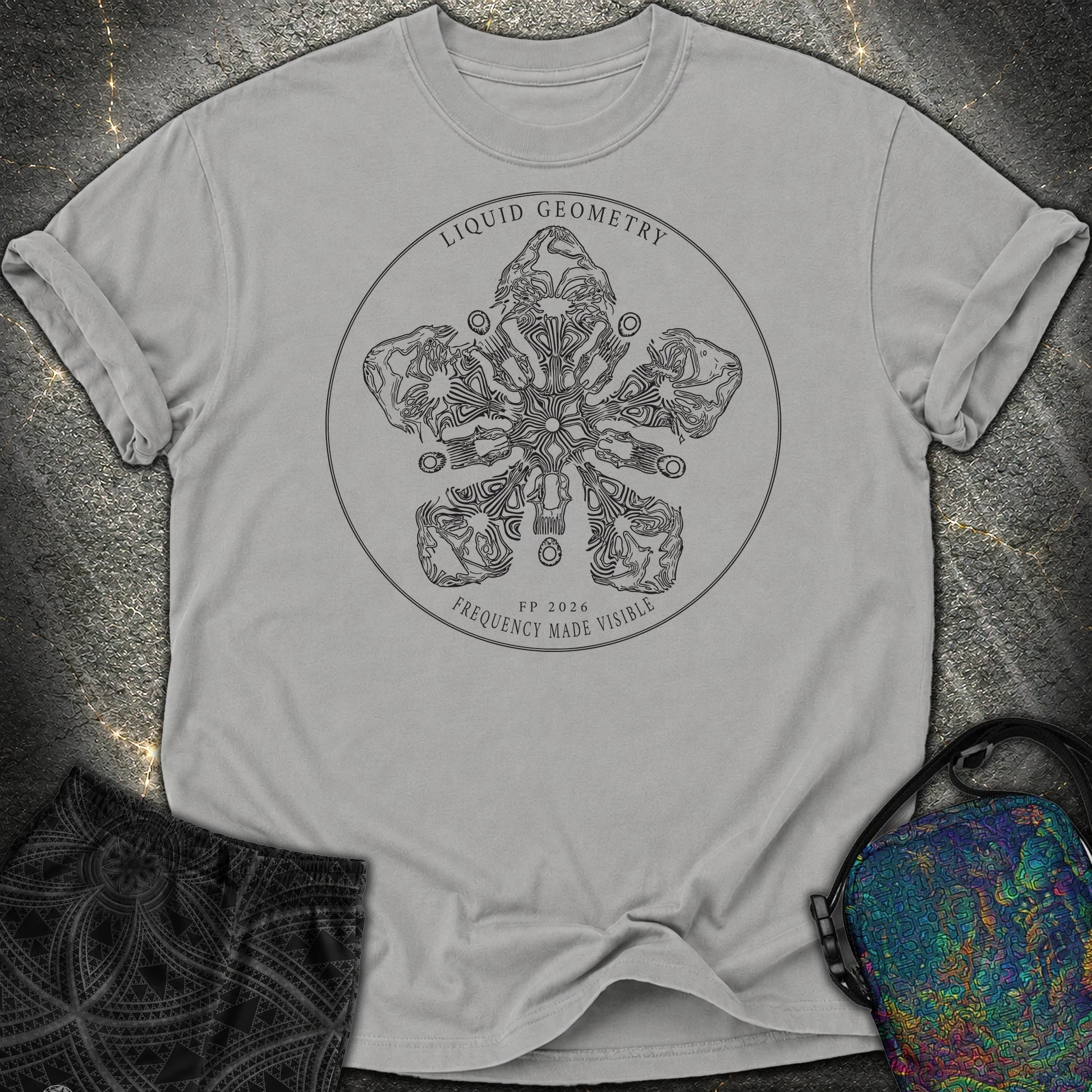 Sacred Geometry Sound Wave Art Cymatic Comfort T-Shirt - Sacred Geometry Sound Wave Art Cymatic Comfort T-Shirt - Grey