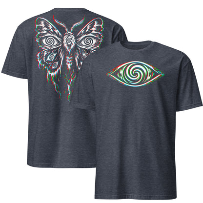 Hypnotic Eye Moth Shirt, Front and Back Psychedelic Glitch Tee, Surreal Occult Festival T-Shirt