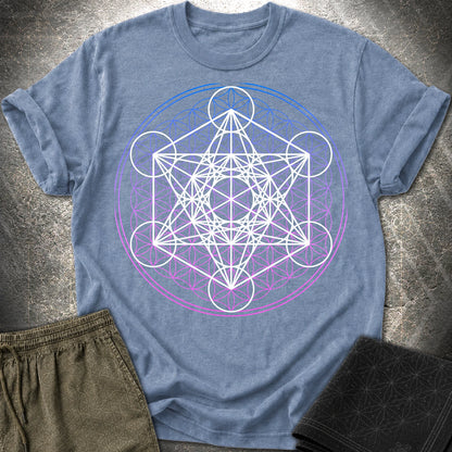 White Metatron Gradient Flower T-Shirt - White Metatron Gradient Flower T-Shirt - Heather Indigo