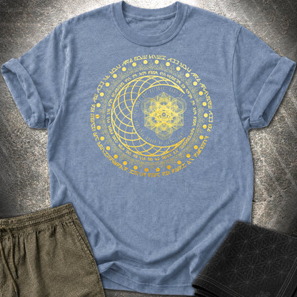 Sacred Geometry Moon Inscriptions T-Shirt - Sacred Geometry Moon Inscriptions T-Shirt - Heather Indigo