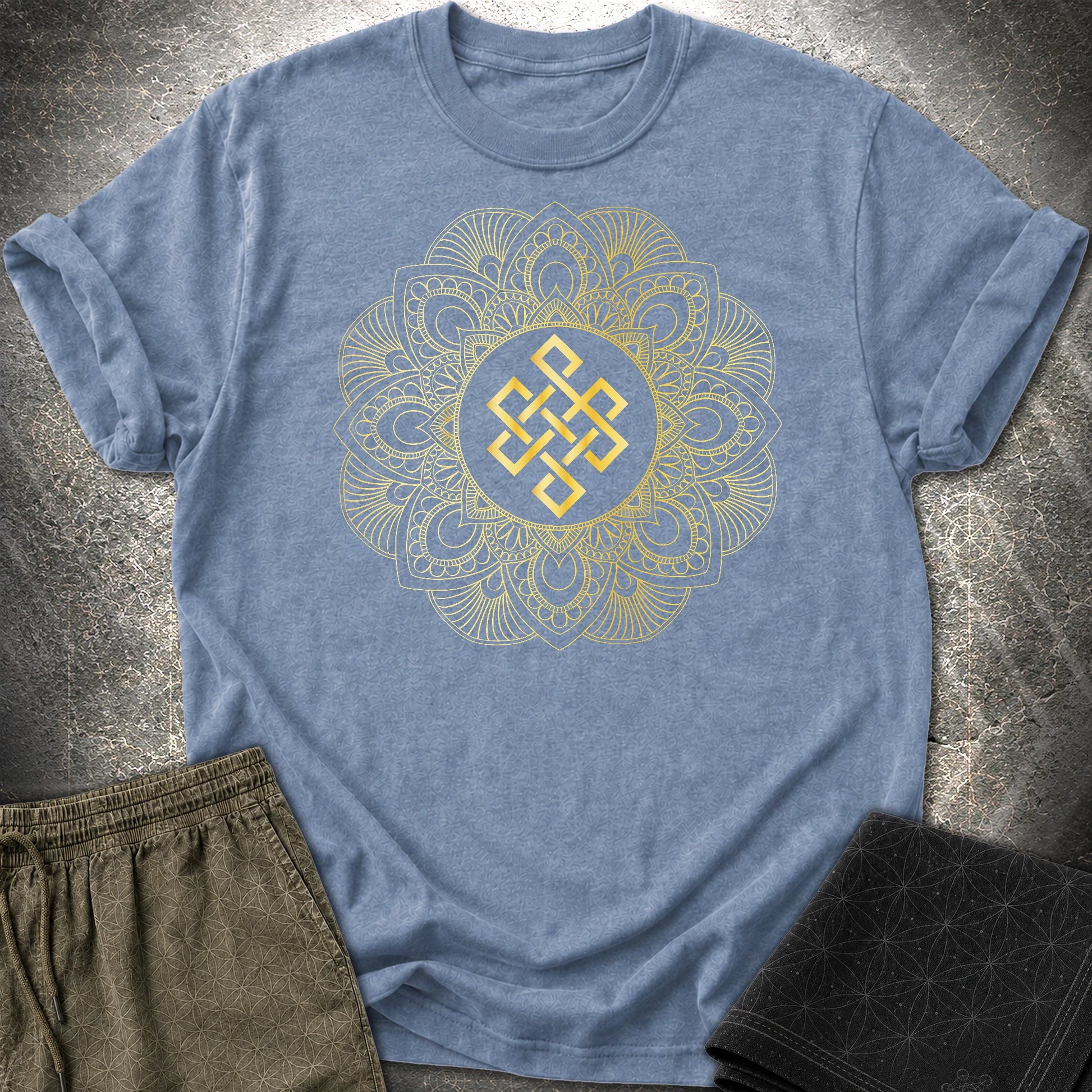 Endless Knot Mandala T-Shirt - Endless Knot Mandala T-Shirt - Heather Indigo