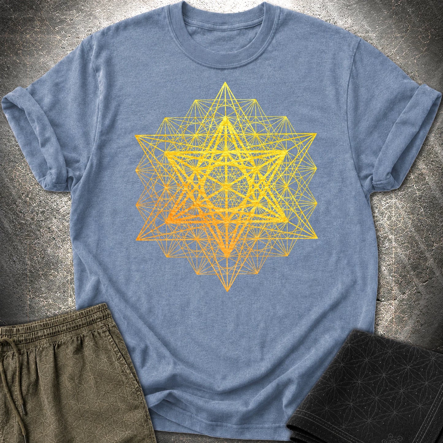 Metatron's Cube Grid T-Shirt - Metatron's Cube Grid T-Shirt - Heather Indigo