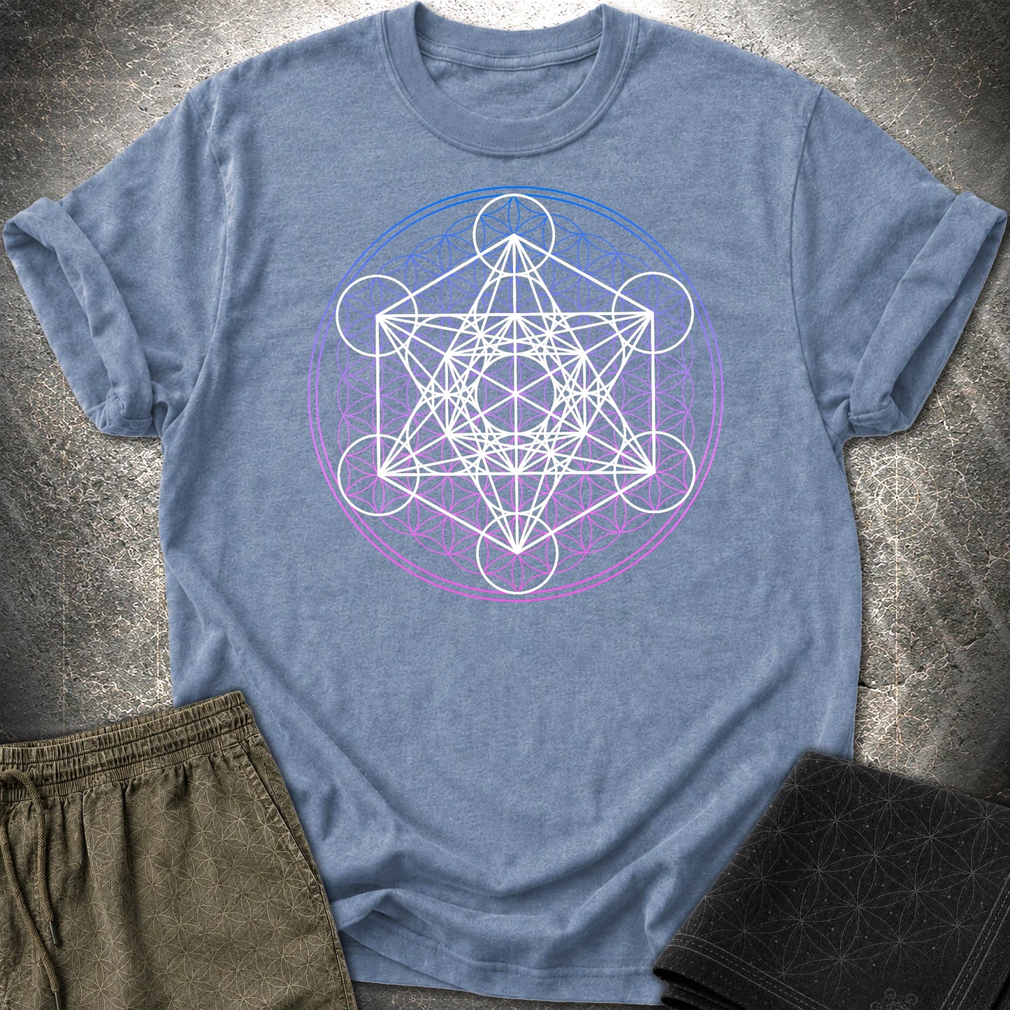 White Metatron Gradient Flower T-Shirt - White Metatron Gradient Flower T-Shirt - Heather Indigo