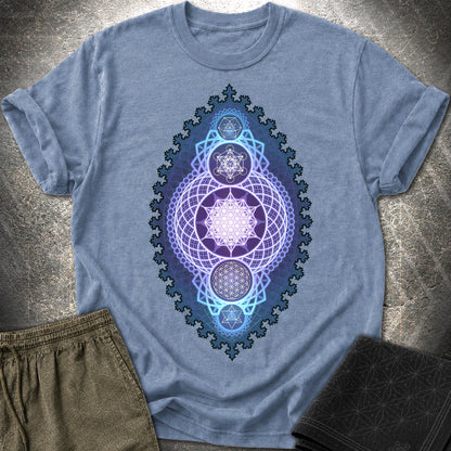 Blue Fractal Sacred Geometry Fusion T-Shirt - Blue Fractal Sacred Geometry Fusion T-Shirt - Heather Indigo