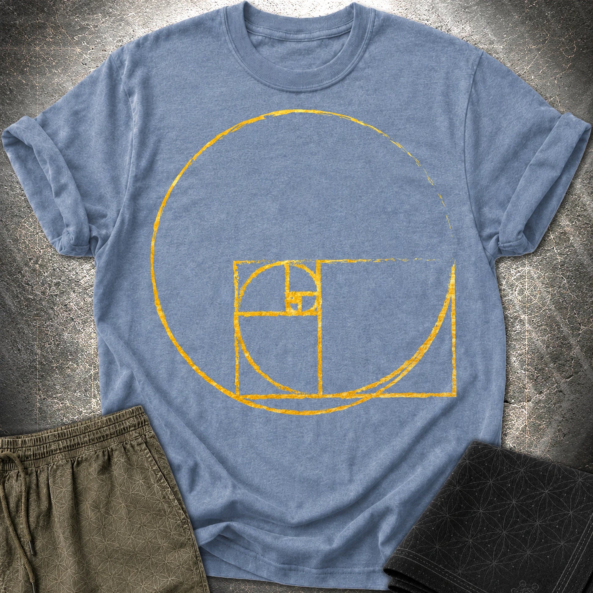 Golden Ratio Spiral Circle T-Shirt - Golden Ratio Spiral Circle T-Shirt - Heather Indigo