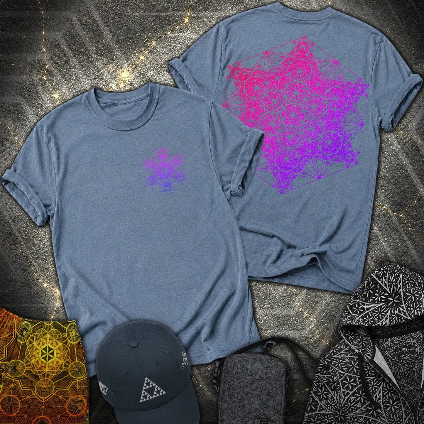 Metatron's Tesseract 2 Side 2 Sided T-Shirt - Metatron's Tesseract 2 Side 2 Sided T-Shirt - Heather Indigo