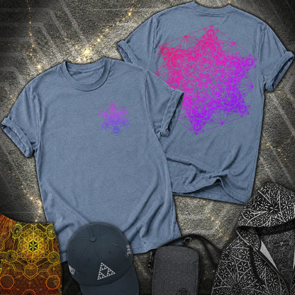 Metatron's Tesseract 2 Side 2 Sided T-Shirt - Metatron's Tesseract 2 Side 2 Sided T-Shirt - Heather Indigo