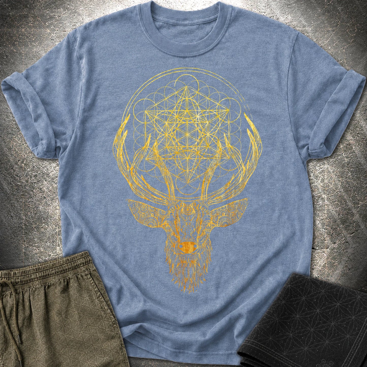Metatron's Cube Deer T-Shirt - Metatron's Cube Deer T-Shirt - Heather Indigo