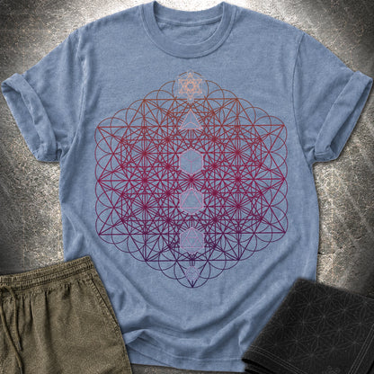 64 Tetrahedron Platonic Solids Metatron - 64 Tetrahedron Platonic Solids Metatron T-Shirt - Heather Indigo
