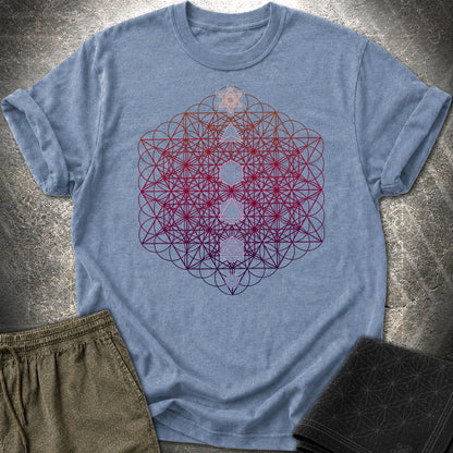 64 Tetrahedron Platonic Solids Metatron T-Shirt - 64 Tetrahedron Platonic Solids Metatron T-Shirt - Heather Indigo