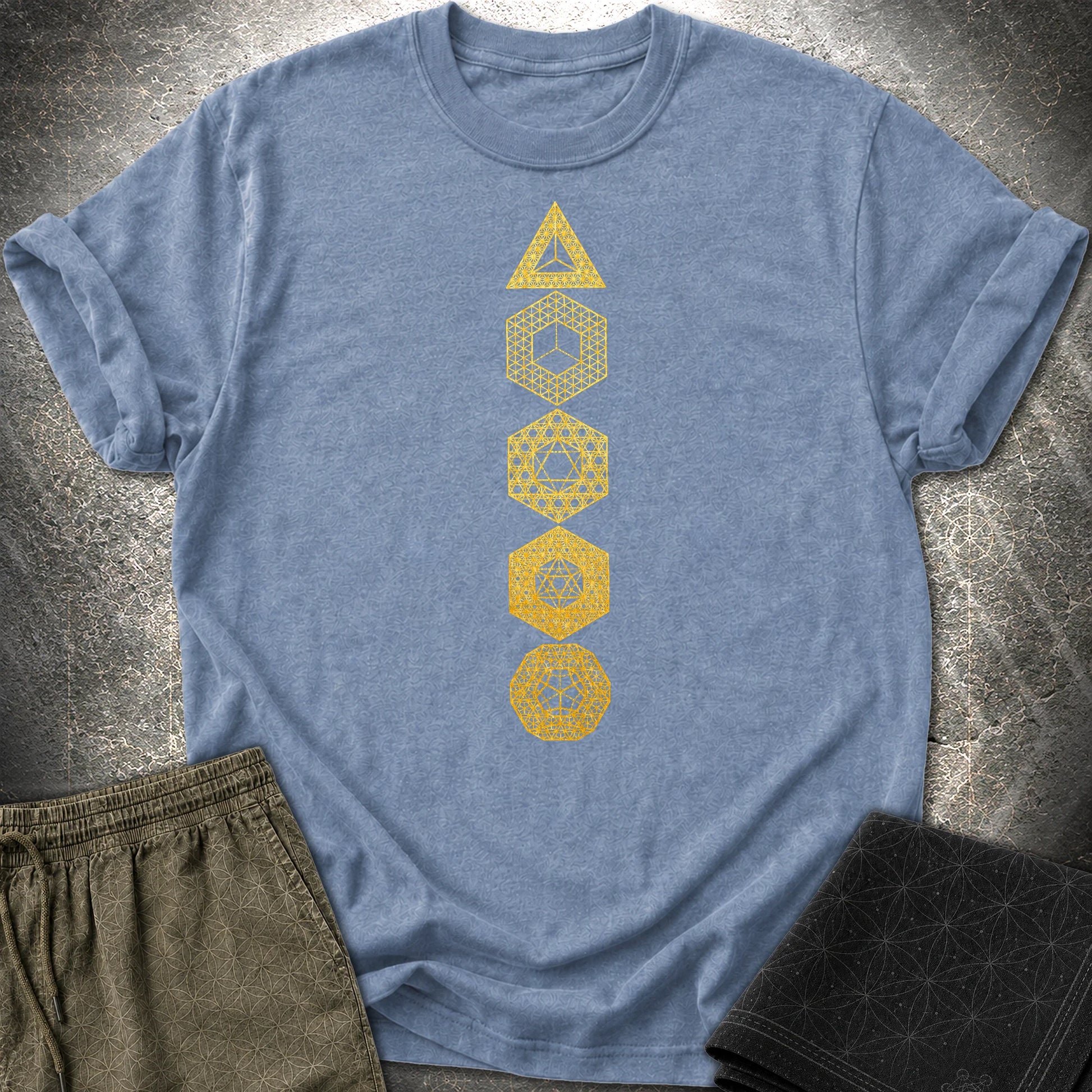 Platonic Solids Sacred Patterns T-Shirt - Platonic Solids Sacred Patterns T-Shirt - Heather Indigo