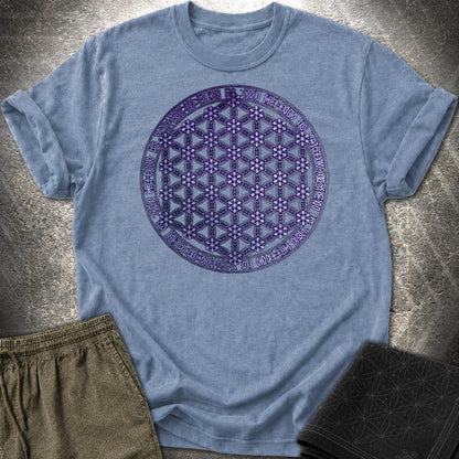 Purple Flower Of Life Foo Lion T-Shirt - Purple Flower Of Life Foo Lion T-Shirt - Heather Indigo