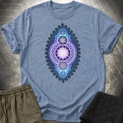Blue Fractal Sacred Geometry Fusion T-Shirt - Blue Fractal Sacred Geometry Fusion T-Shirt - Heather Indigo