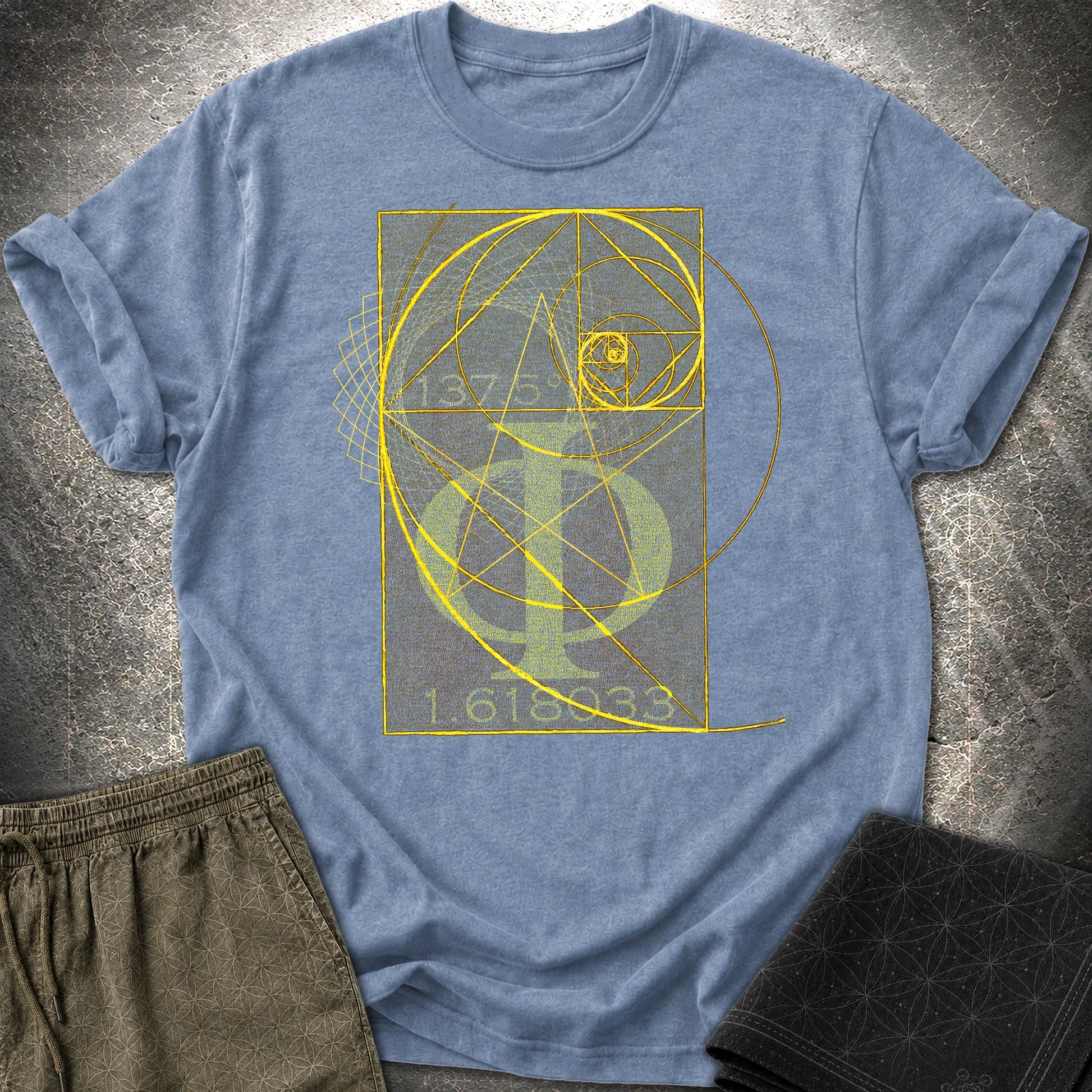 Fibonacci Gold T-Shirt - Fibonacci Gold T-Shirt - Heather Indigo