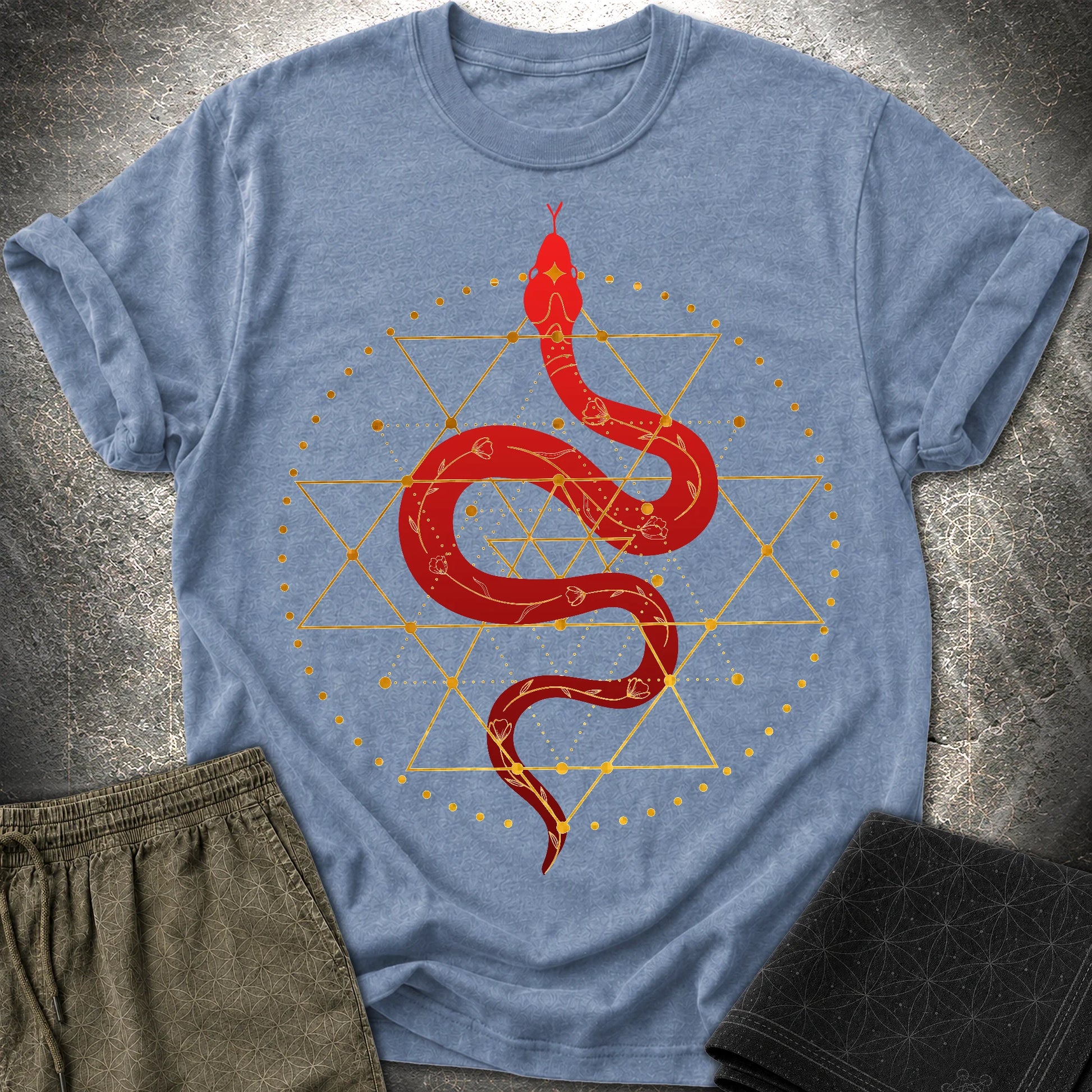 Sri Yantra Snake T-Shirt - Sri Yantra Snake T-Shirt - Heather Indigo