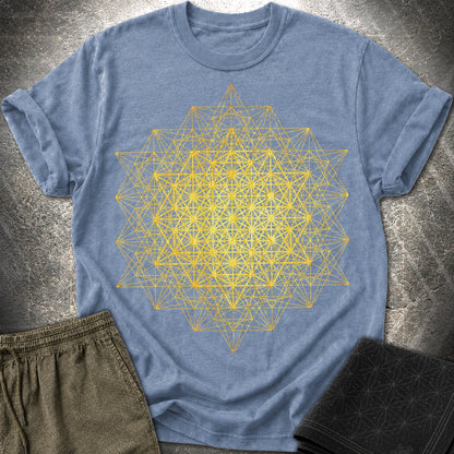 64 Tetrahedron Metatron Grid - 64 Tetrahedron Metatron Grid T-Shirt - Heather Indigo