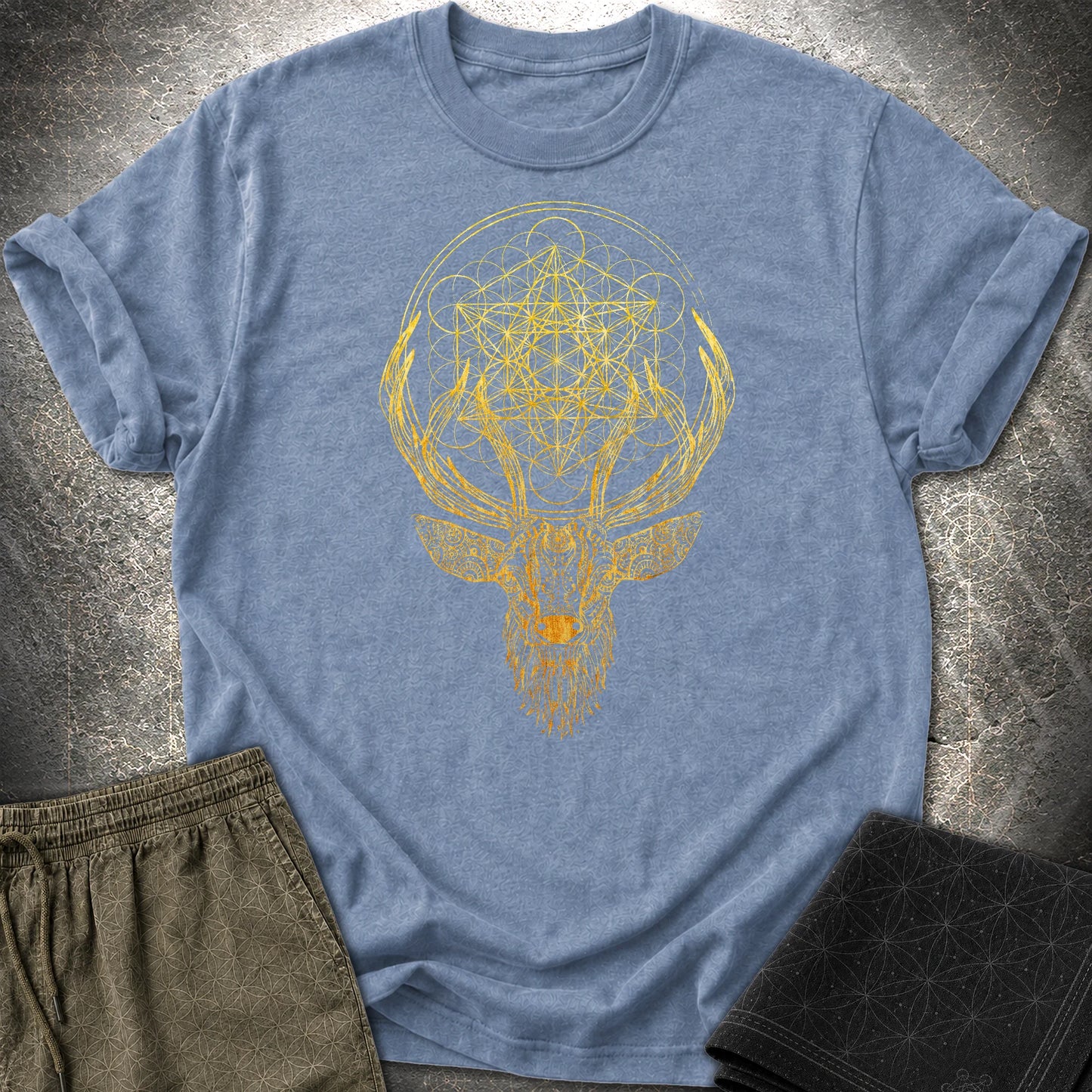 Metatron's Cube Deer T-Shirt - Metatron's Cube Deer T-Shirt - Heather Indigo