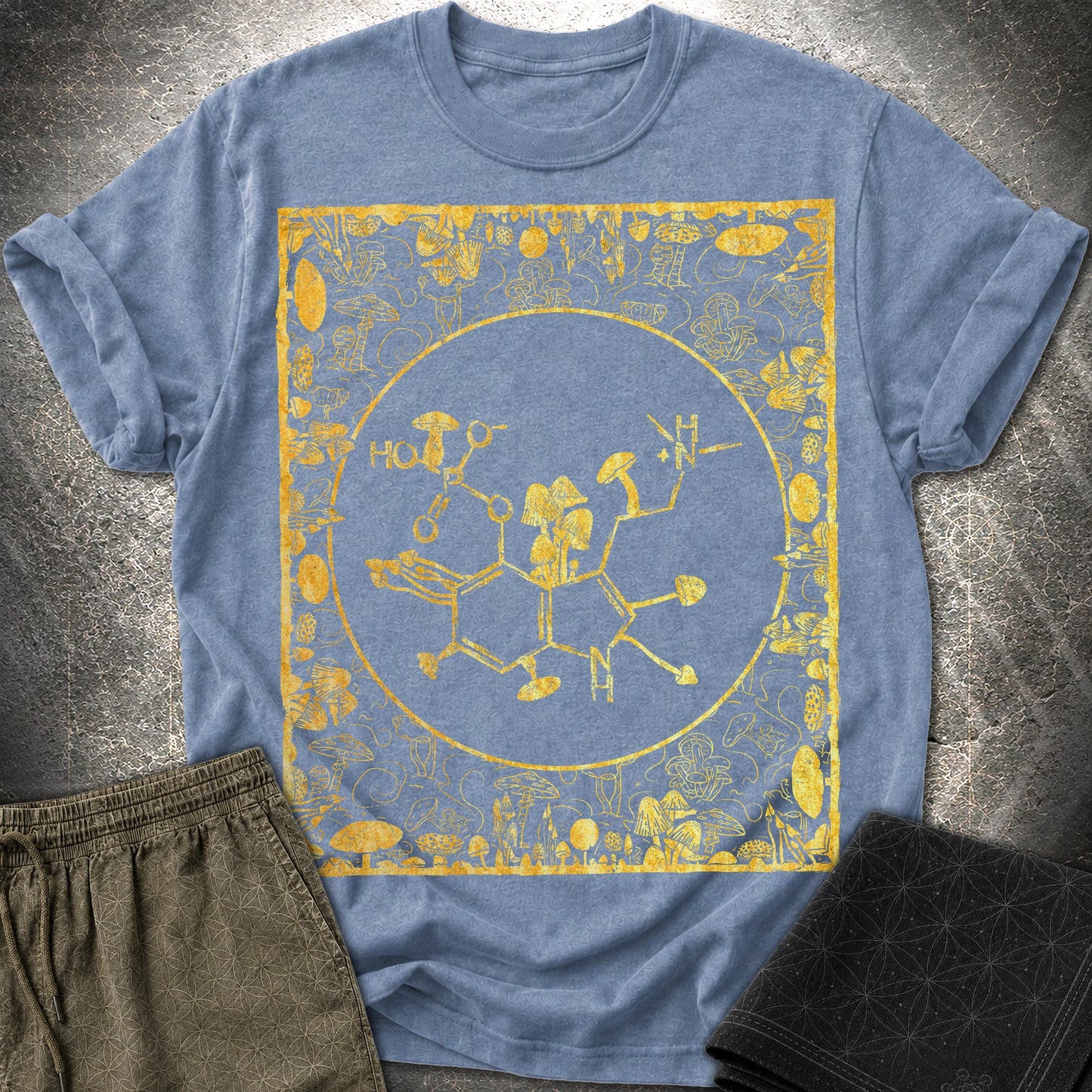 Psilocybin Molecule Mushroom Frame - Psilocybin Molecule Mushroom Frame  T-Shirt - Heather Indigo