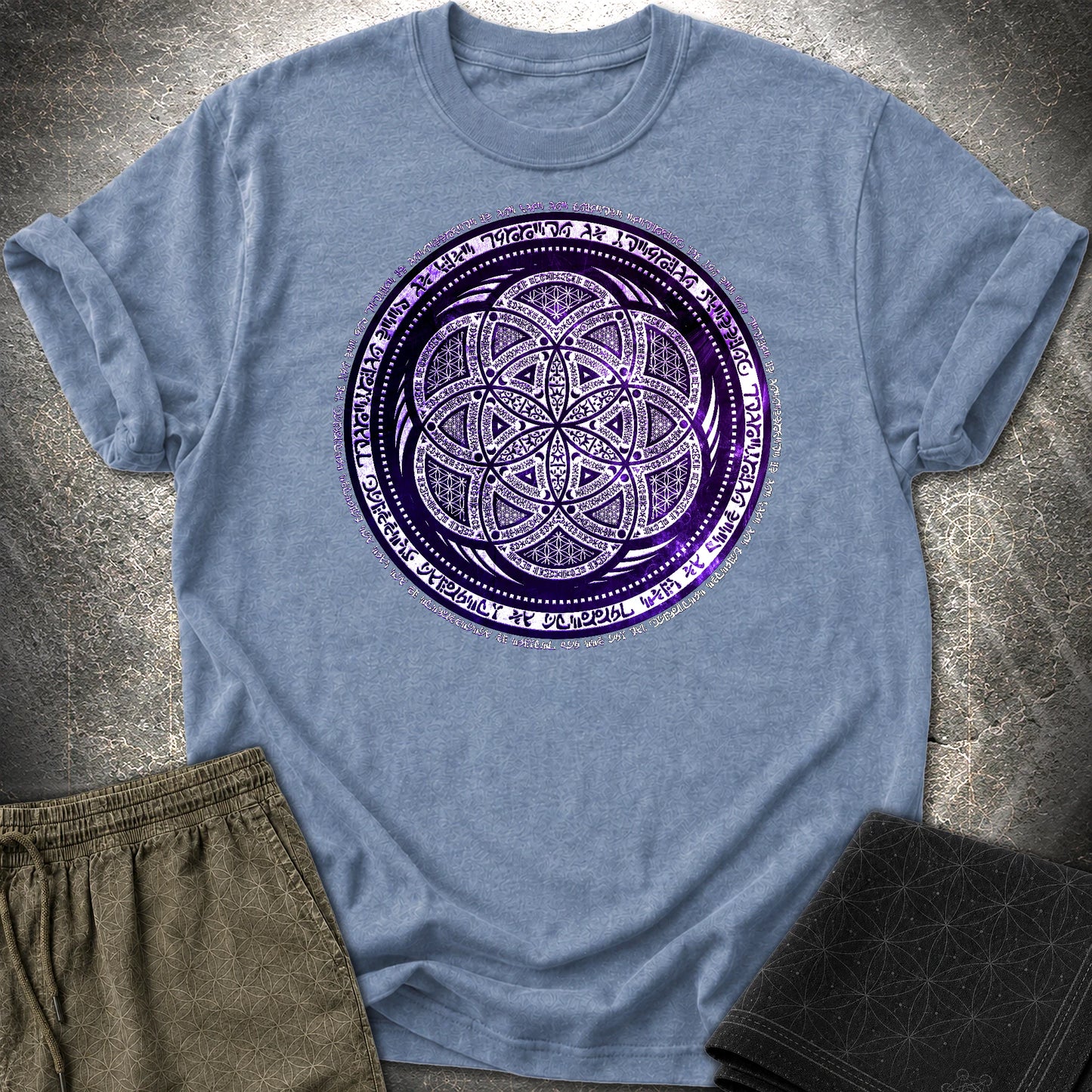 Seed Of Life Tribal Sacred Geometry T-Shirt - Seed Of Life Tribal Sacred Geometry T-Shirt - Heather Indigo