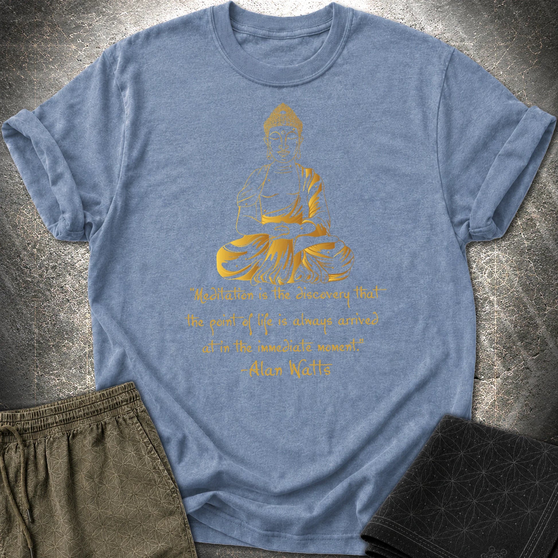 Alan Watts Meditation Buddha T-Shirt - Alan Watts Meditation Buddha T-Shirt - Heather Indigo