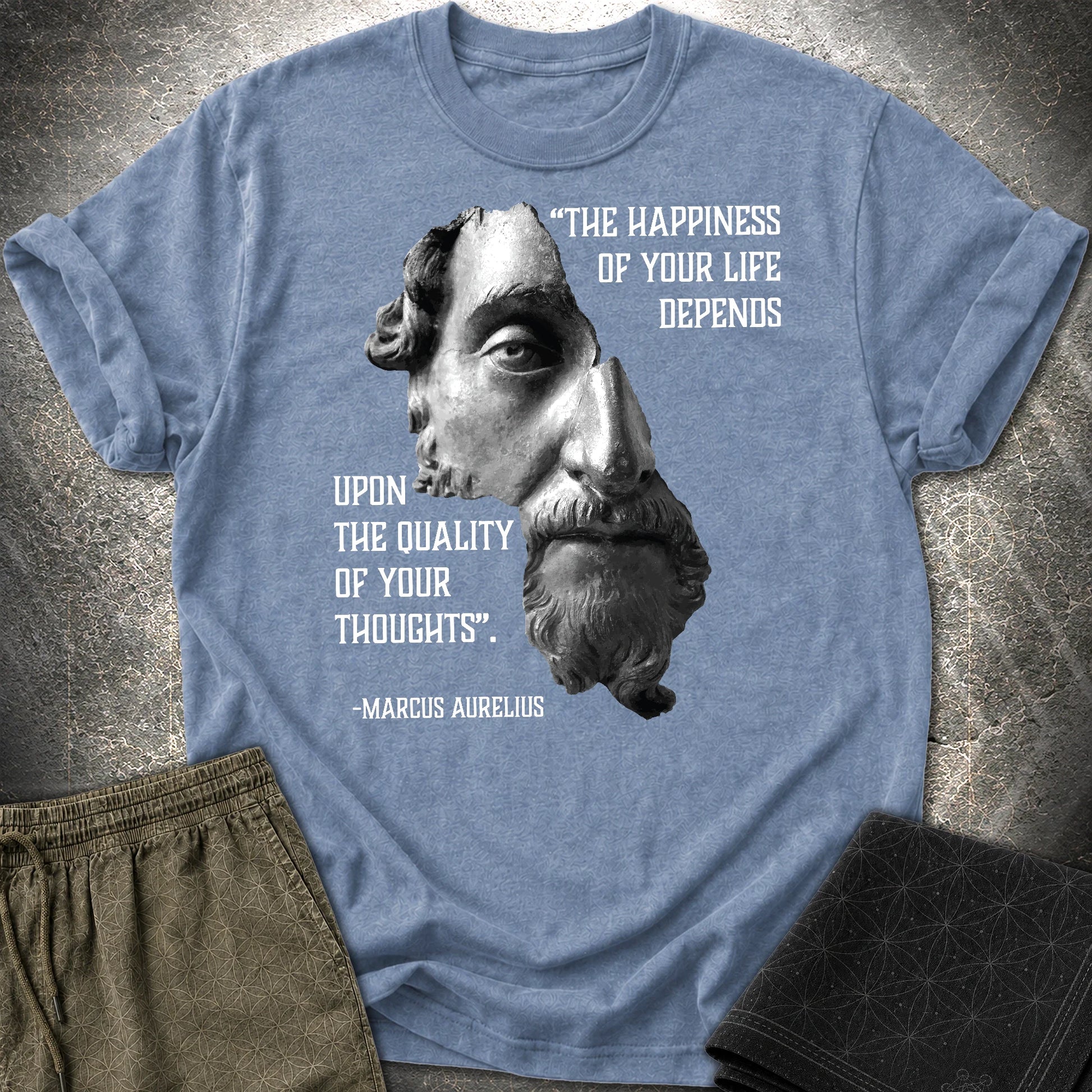 Marcus Aurelius Happiness T-Shirt - Marcus Aurelius Happiness T-Shirt - Heather Indigo