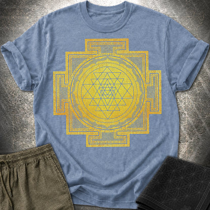 Sri Yantra Intricate Patterns T-Shirt - Sri Yantra Intricate Patterns T-Shirt - Heather Indigo