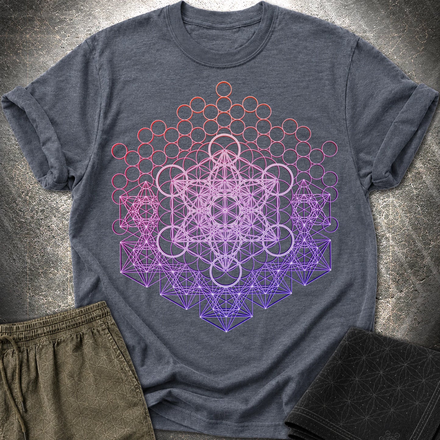 Metatron And Flower Connection - Metatron And Flower Connection T-Shirt - Heather Navy
