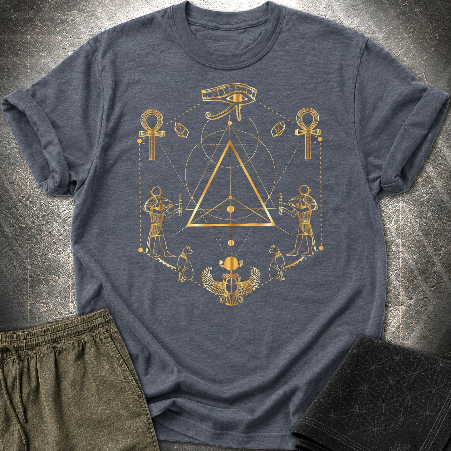Eye Of Ra Egypt Geometry T-Shirt - Eye Of Ra Egypt Geometry T-Shirt - Heather Navy
