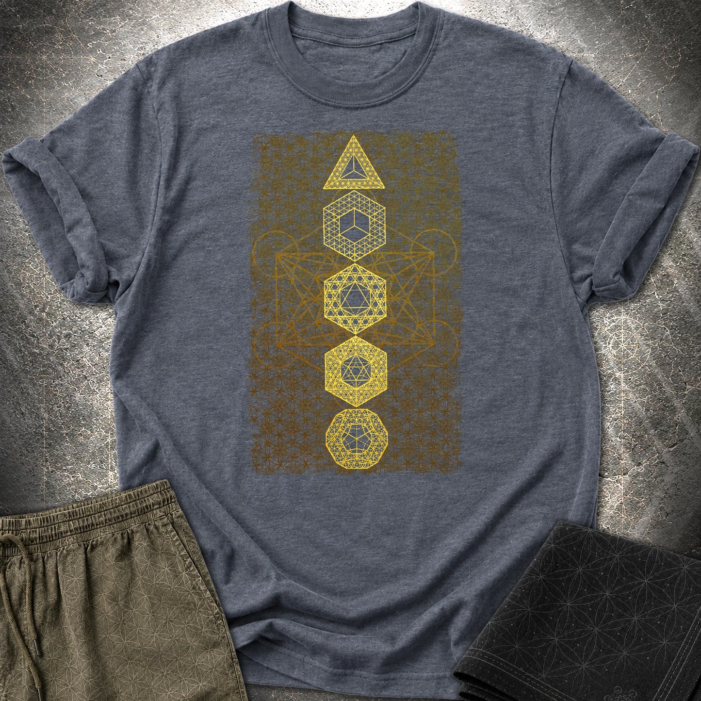Platonic Solids Metatron's Background T-Shirt - Platonic Solids Metatron's Background T-Shirt - Heather Navy